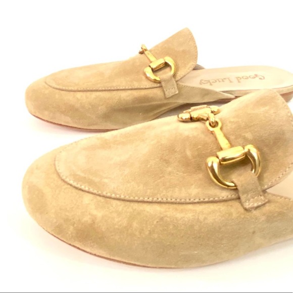 Good Lucky Suede Tan & Gold Slip on Loafers - Picture 2 of 8